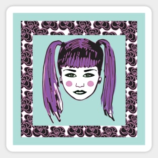 Rockabilly Punk Purple Ponytail Girl Sticker